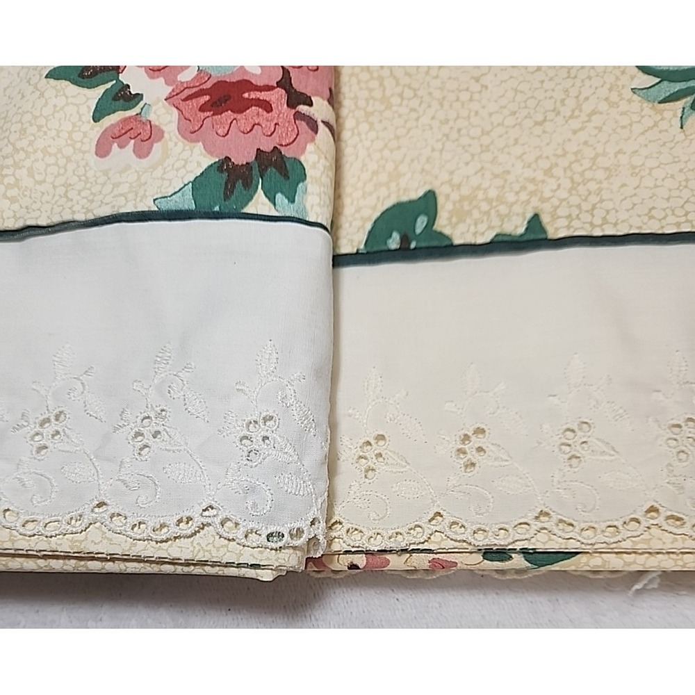 Set 2 Vintage WAMSUTTA Pillowcases King Eyelet FLORAL Supercale Yellow USA 1992 - Picture 12 of 12